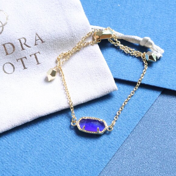 Kendra Scott Elaina Cobalt Cat's Eye Adjustable Chain Bracelet - Gold - Picture 2 of 2